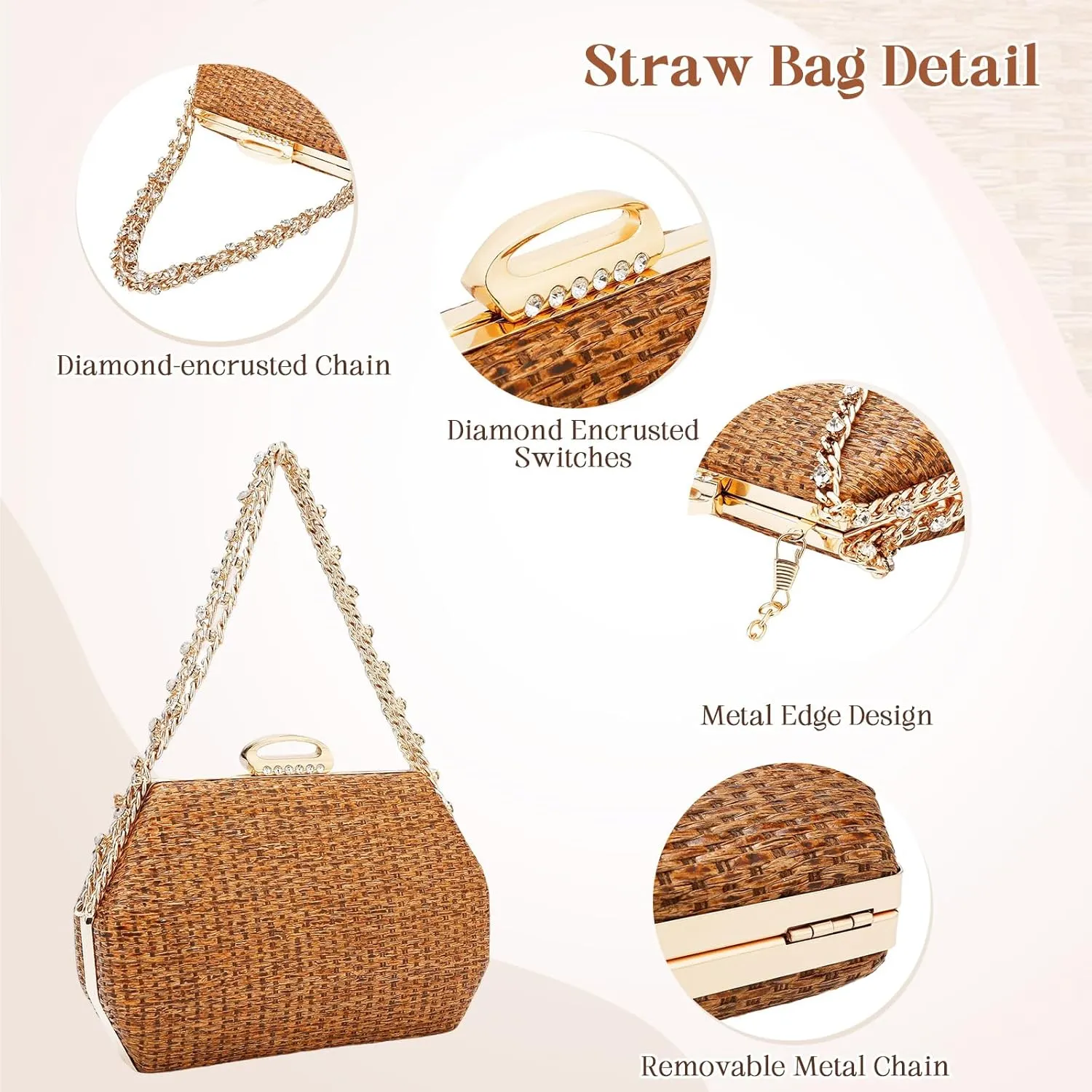 Simcat Straw Clutch Purses for Women Beach Boho Woven Handbags Crossbody Shoulder Bag Evening Bag