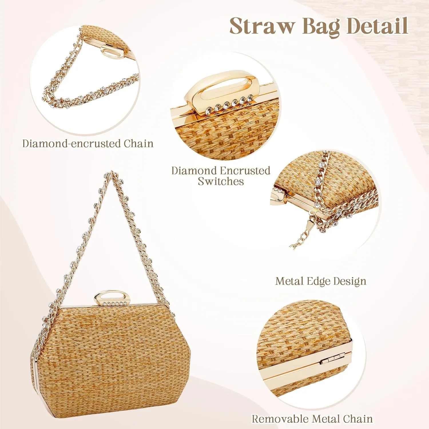 Simcat Straw Clutch Purses for Women Beach Boho Woven Handbags Crossbody Shoulder Bag Evening Bag