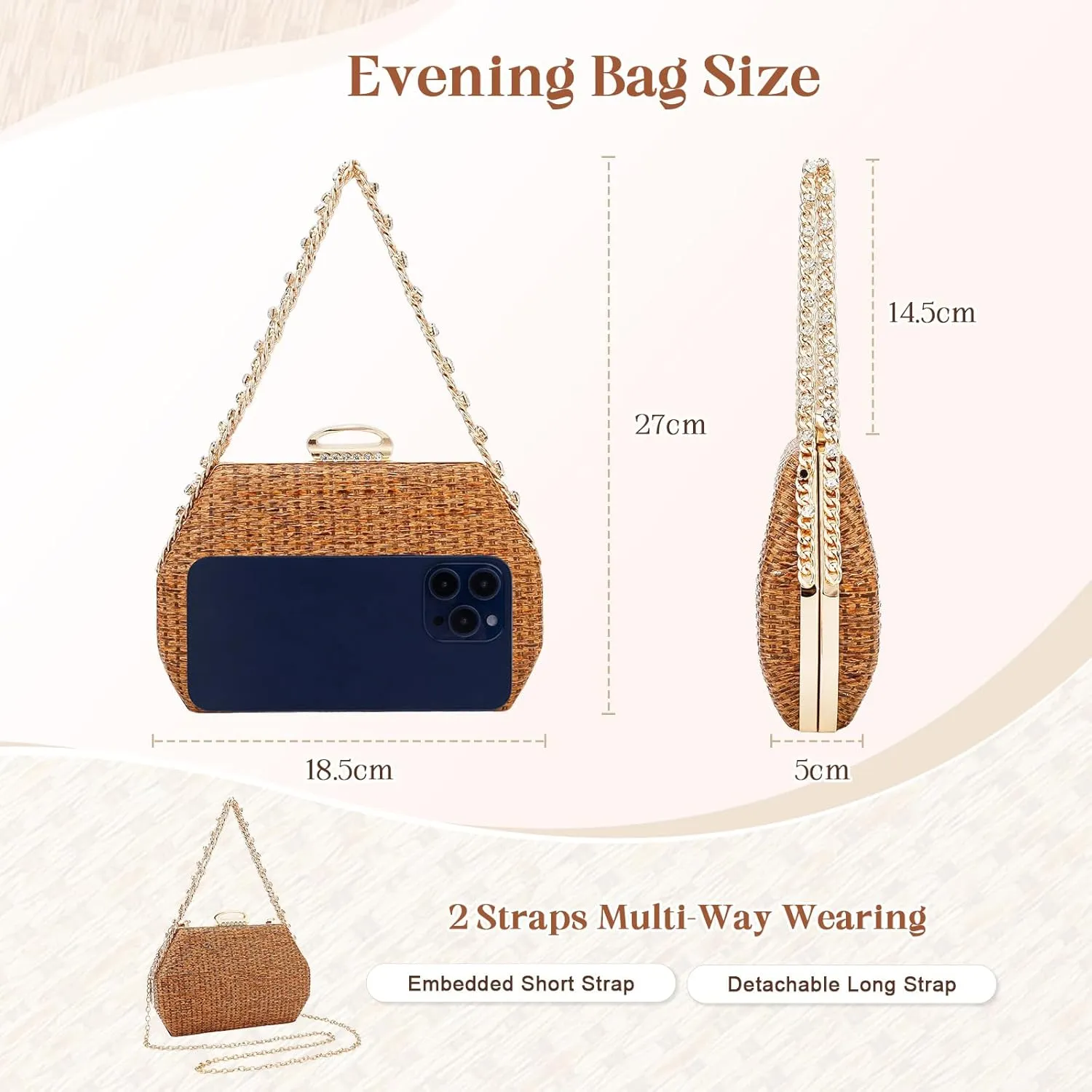 Simcat Straw Clutch Purses for Women Beach Boho Woven Handbags Crossbody Shoulder Bag Evening Bag