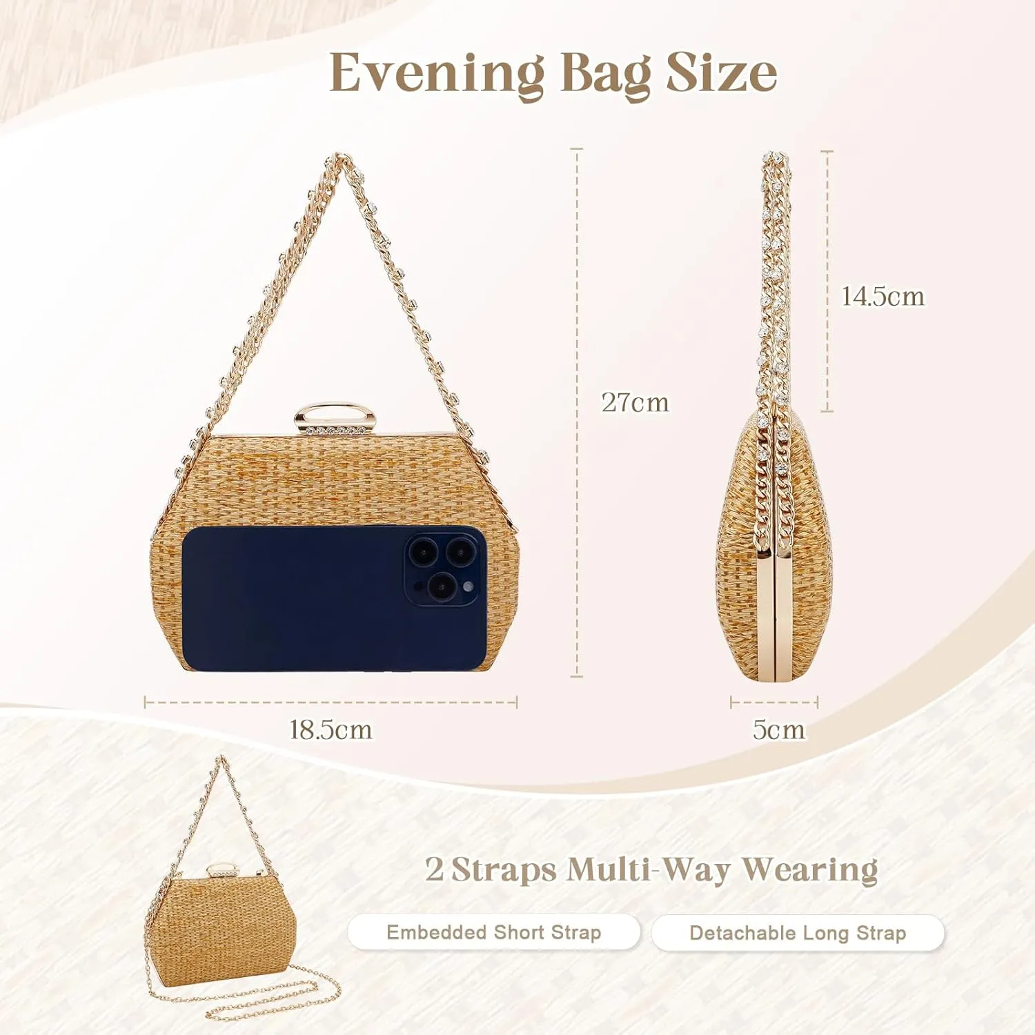Simcat Straw Clutch Purses for Women Beach Boho Woven Handbags Crossbody Shoulder Bag Evening Bag