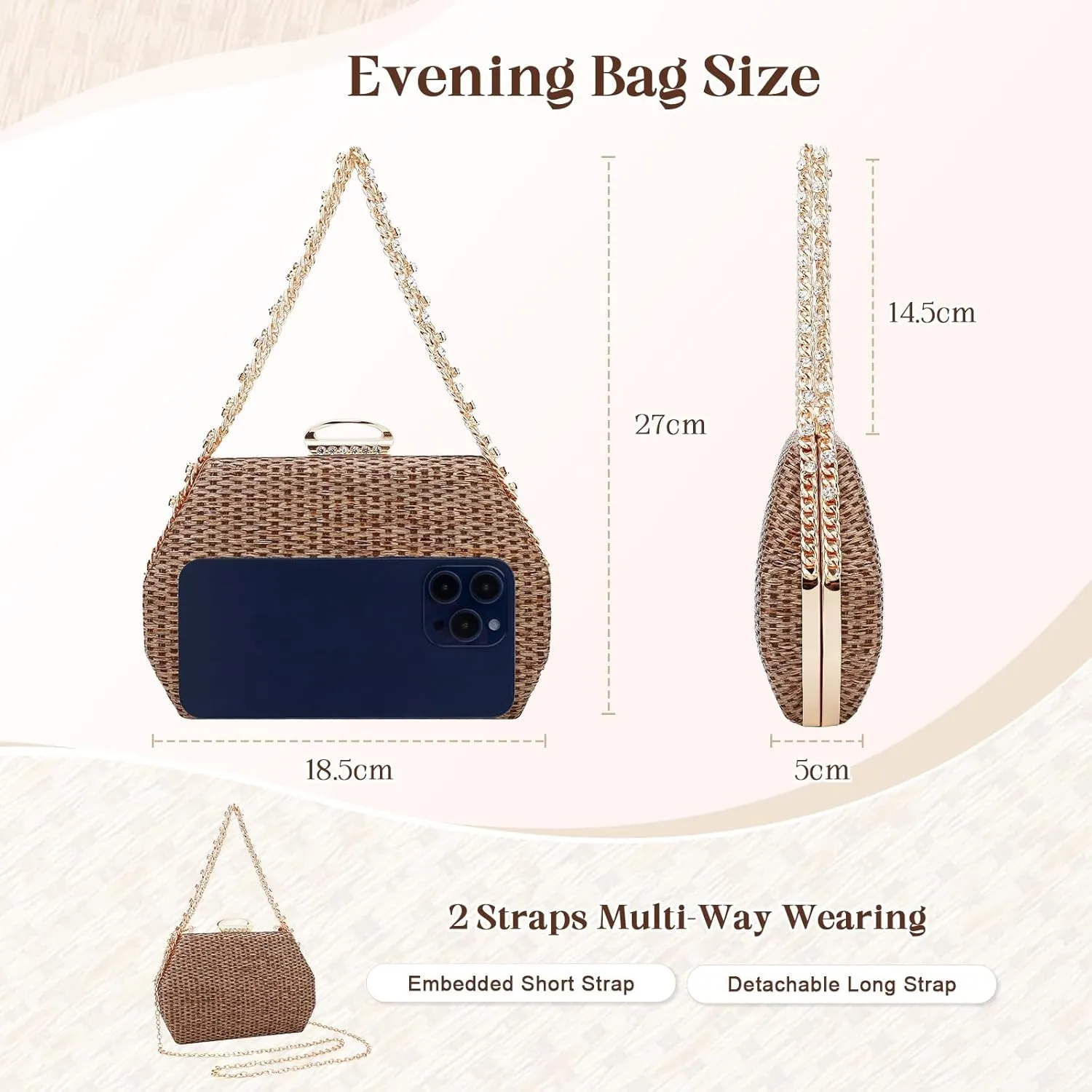 Simcat Straw Clutch Purses for Women Beach Boho Woven Handbags Crossbody Shoulder Bag Evening Bag