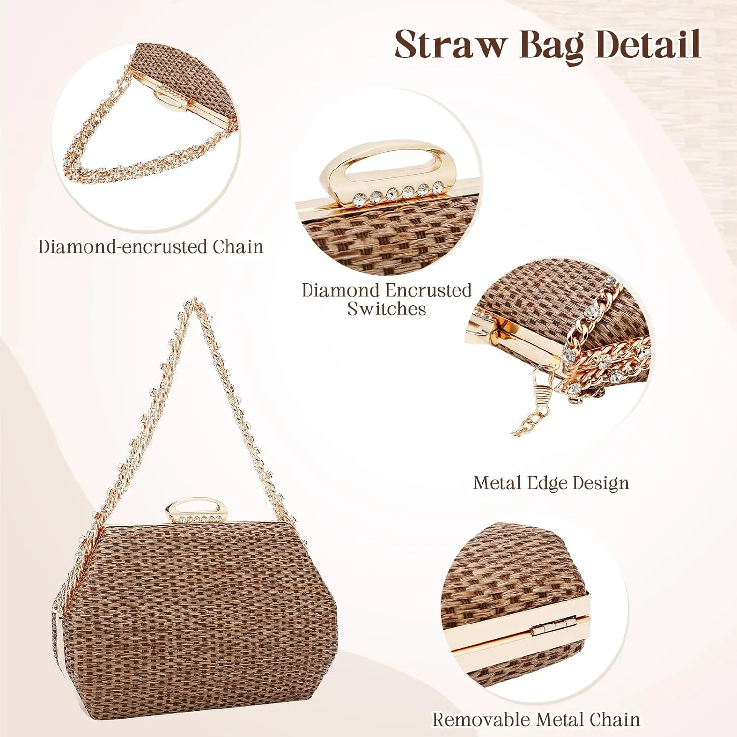 Simcat Straw Clutch Purses for Women Beach Boho Woven Handbags Crossbody Shoulder Bag Evening Bag