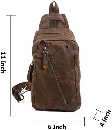 Sling Bag Chest Shoulder Backpack Fanny Pack Waterproof Canvas Waxed Crossbody Bags for Men (Brown, One_Size)