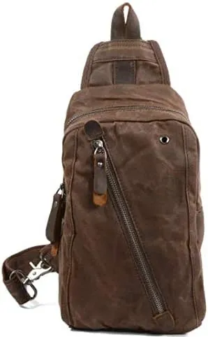 Sling Bag Chest Shoulder Backpack Fanny Pack Waterproof Canvas Waxed Crossbody Bags for Men (Brown, One_Size)
