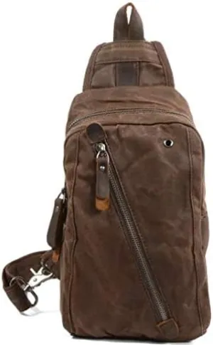 Sling Bag Chest Shoulder Backpack Fanny Pack Waterproof Canvas Waxed Crossbody Bags for Men (Brown, One_Size)
