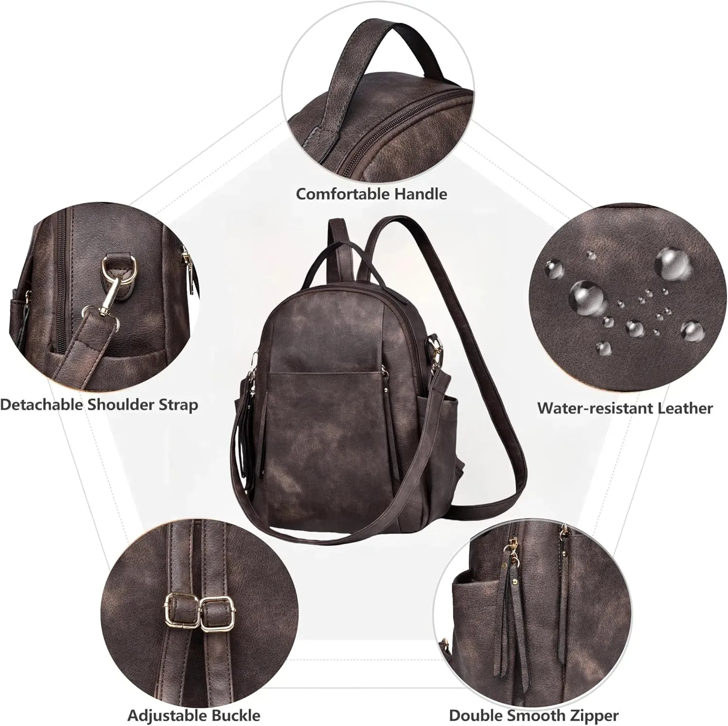 Small Backpack for Women Designer Leather Mini Backpack Purse Ladies Fashion Roomy Shoulder Handbag (Coffe)