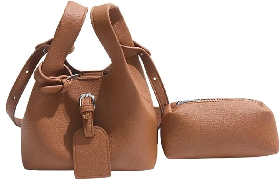 Small Bucket Bags Women 2025 Trendy Spring Hobo Handbags Shoulder Crossbody Purse Satchel Double Top Handle 2 PCS