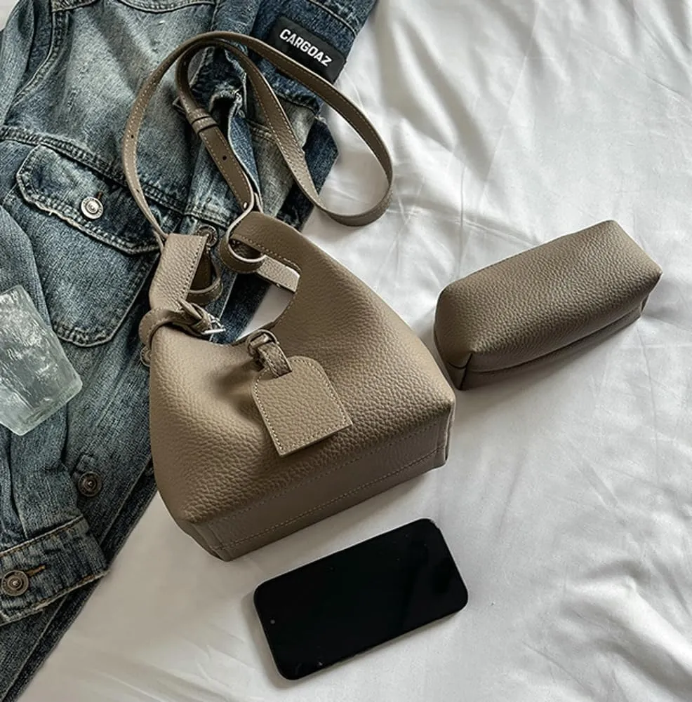 Small Bucket Bags Women 2025 Trendy Spring Hobo Handbags Shoulder Crossbody Purse Satchel Double Top Handle 2 PCS