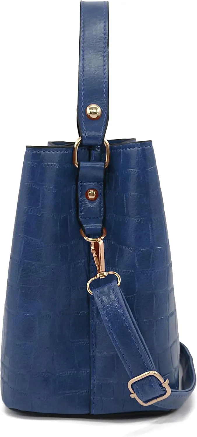 Small Square Crocodile Pattern Purses with Crossbody Strap Bucket Bags for Women with Top Handle