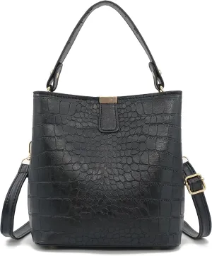 Small Square Crocodile Pattern Purses with Crossbody Strap Bucket Bags for Women with Top Handle