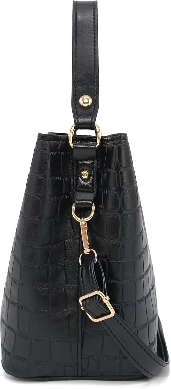 Small Square Crocodile Pattern Purses with Crossbody Strap Bucket Bags for Women with Top Handle