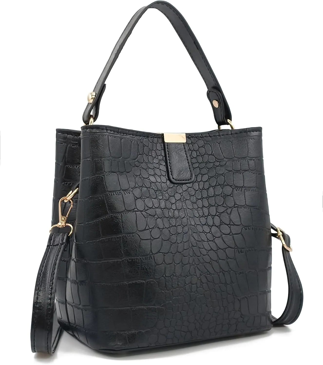 Small Square Crocodile Pattern Purses with Crossbody Strap Bucket Bags for Women with Top Handle