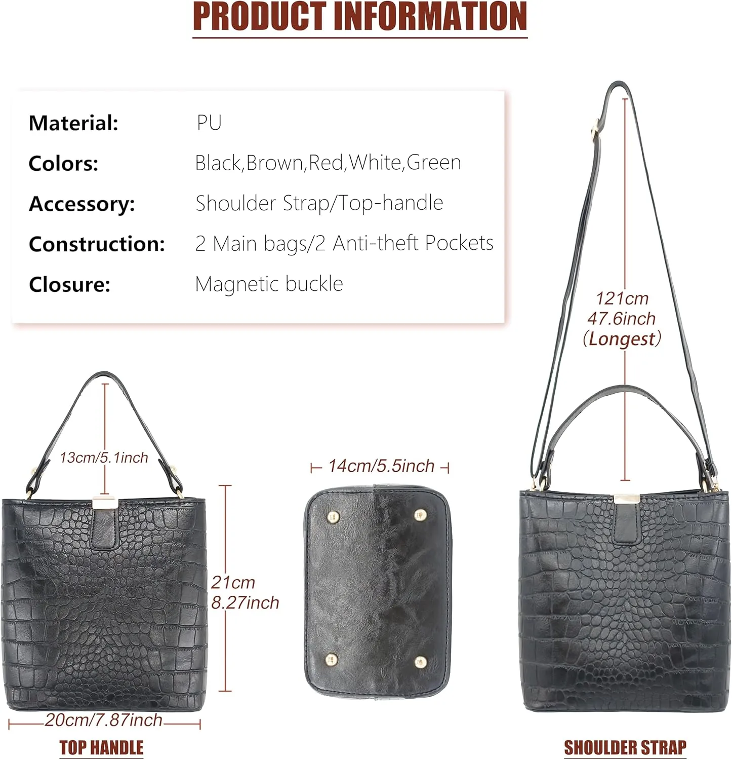 Small Square Crocodile Pattern Purses with Crossbody Strap Bucket Bags for Women with Top Handle