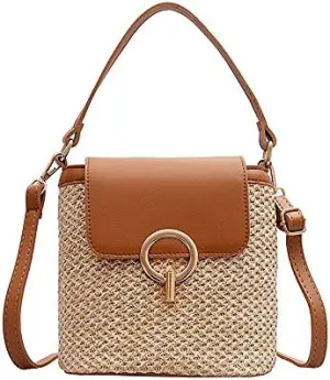 Small Straw Bucket Bags for Women Bags Lady Travel Purses and Handbags Female Shoulder Simple Bag Black