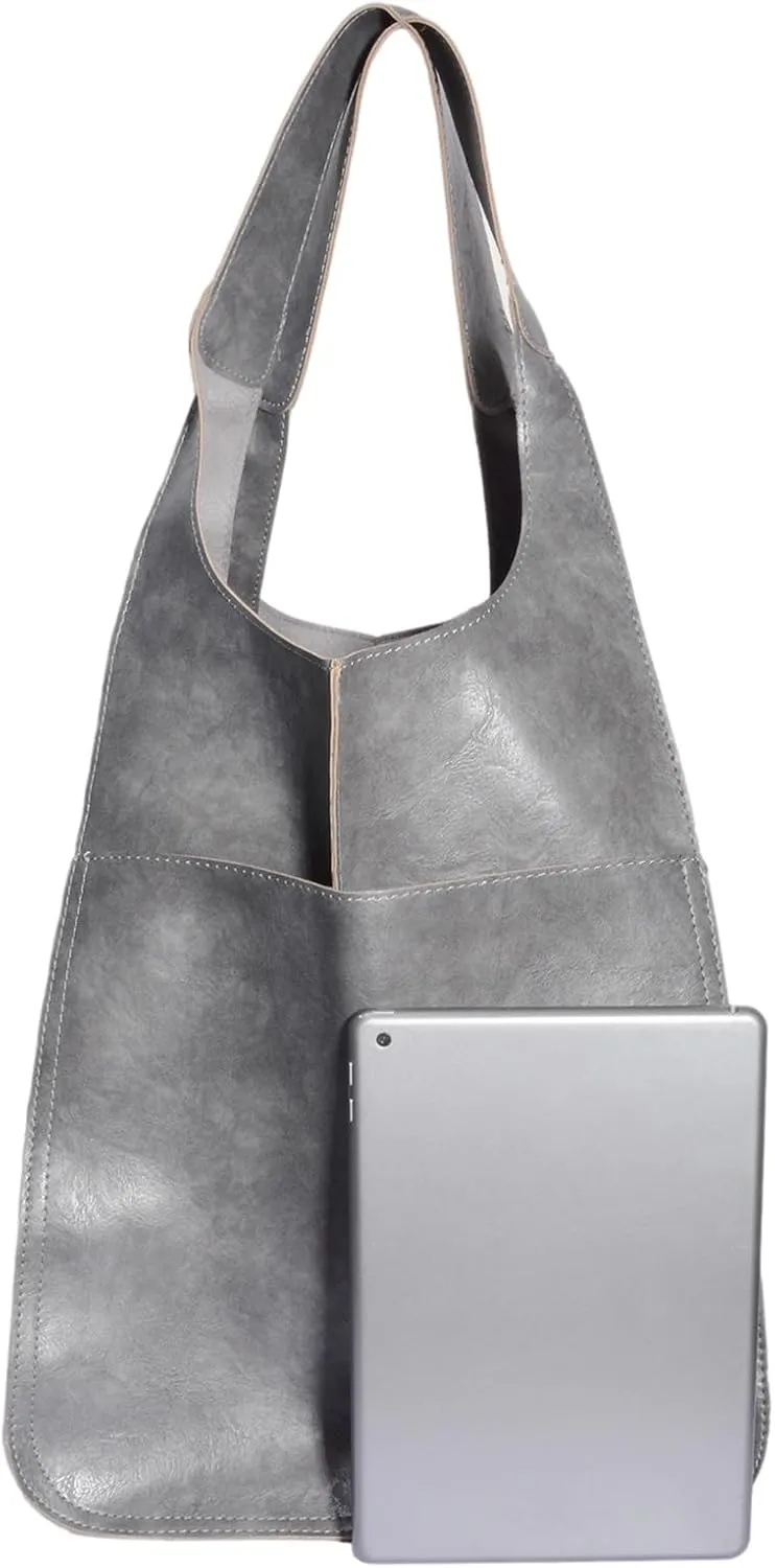 Soft Leather Tote Bag for Women Extra Large Boho Bucket Handbag Oversized Purse Shoulder Bag for Working Traveling