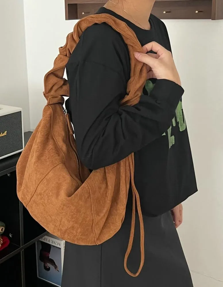 Soft Shoulder Bags for Women Large Dumpling Crossbody Tote Purse Retro Handbag Pleated Satchel with Drawstring