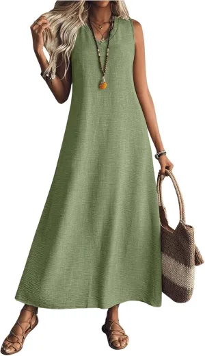 SOLY HUX Women's Summer Dress V Neck Sleeveless Loose Vacation Long Dresses Sundress