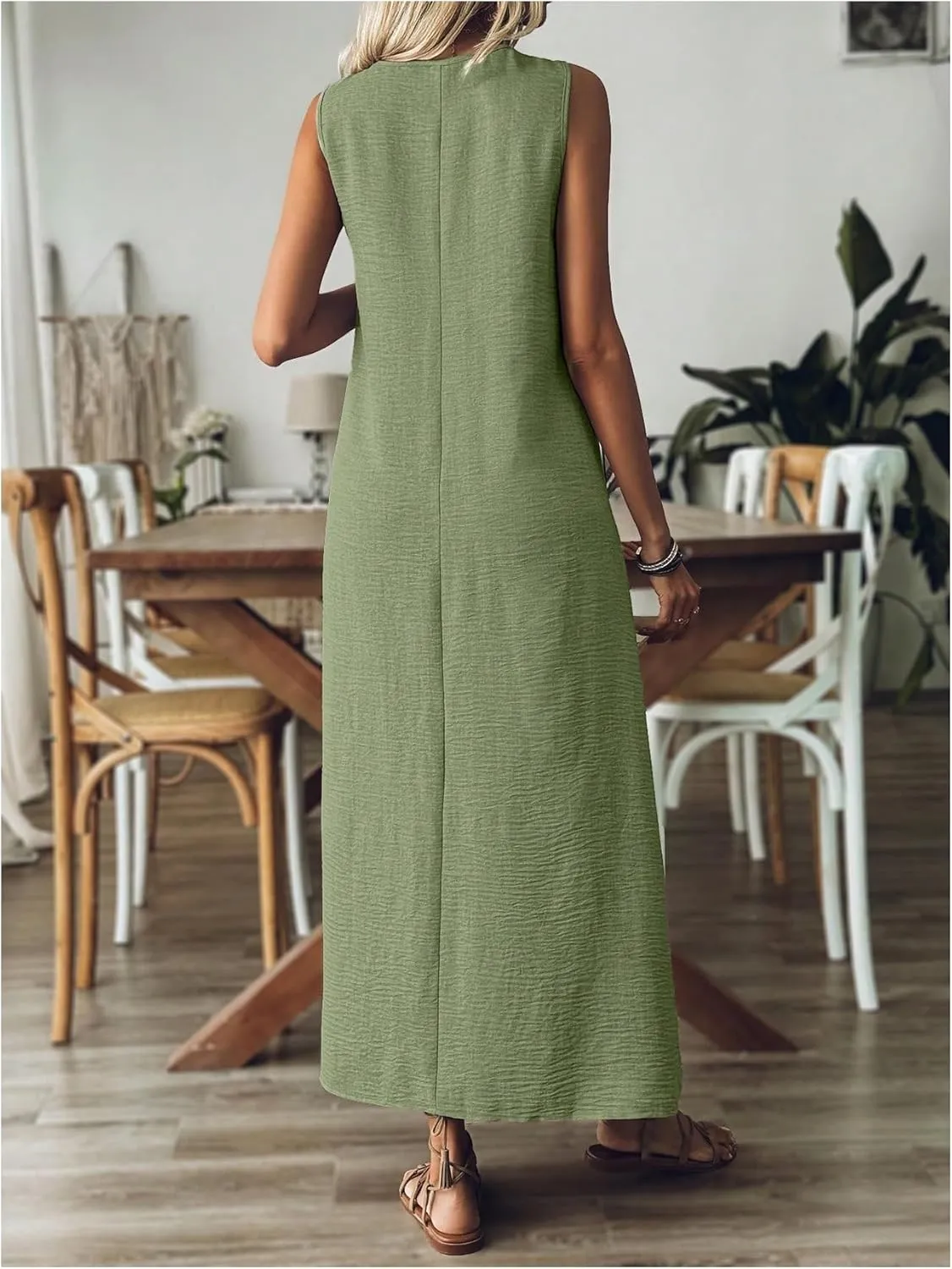 SOLY HUX Women's Summer Dress V Neck Sleeveless Loose Vacation Long Dresses Sundress