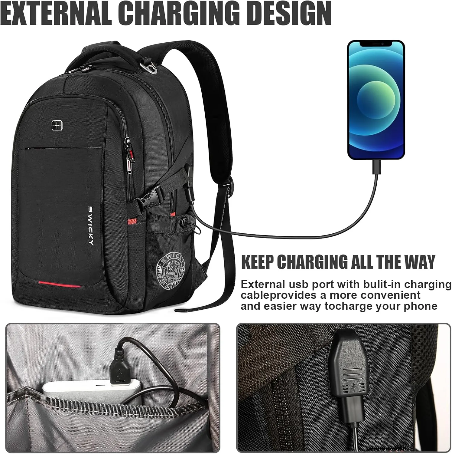 star cloud Travel Laptop Backpack - 15 Inch Business College Backpacks With USB Charging Port - Heavy Duty Water Repellent Anti Theft Computer Backpacks for Men/Women Black