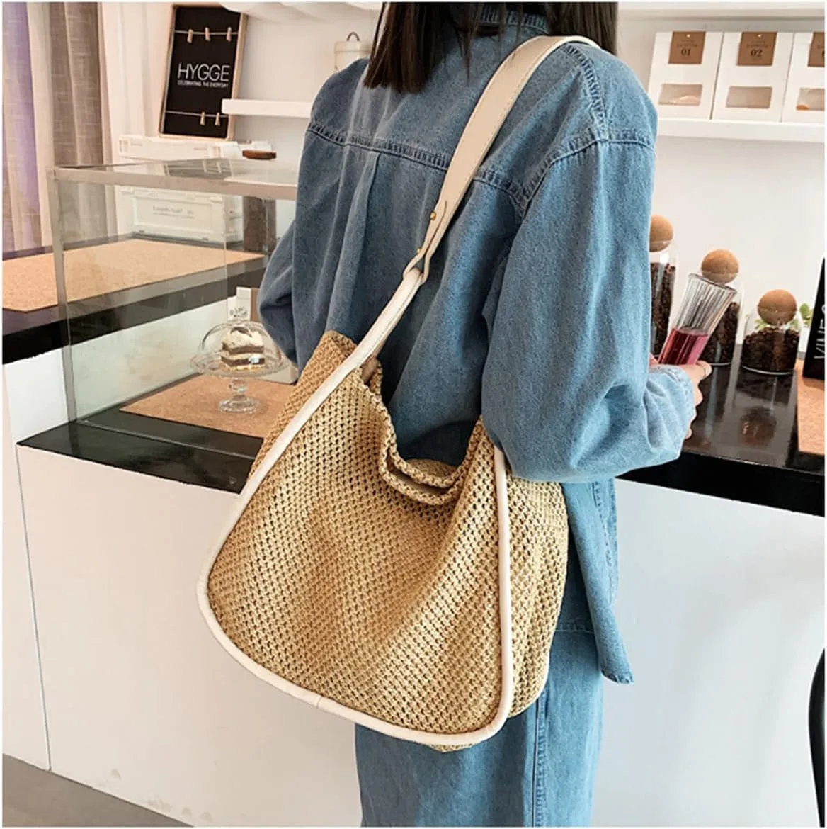 Straw Bag for Women for Wedding, Beach Bag Straw Purses for Women Summer Woven Beach Tote Bag with Straw Clutch