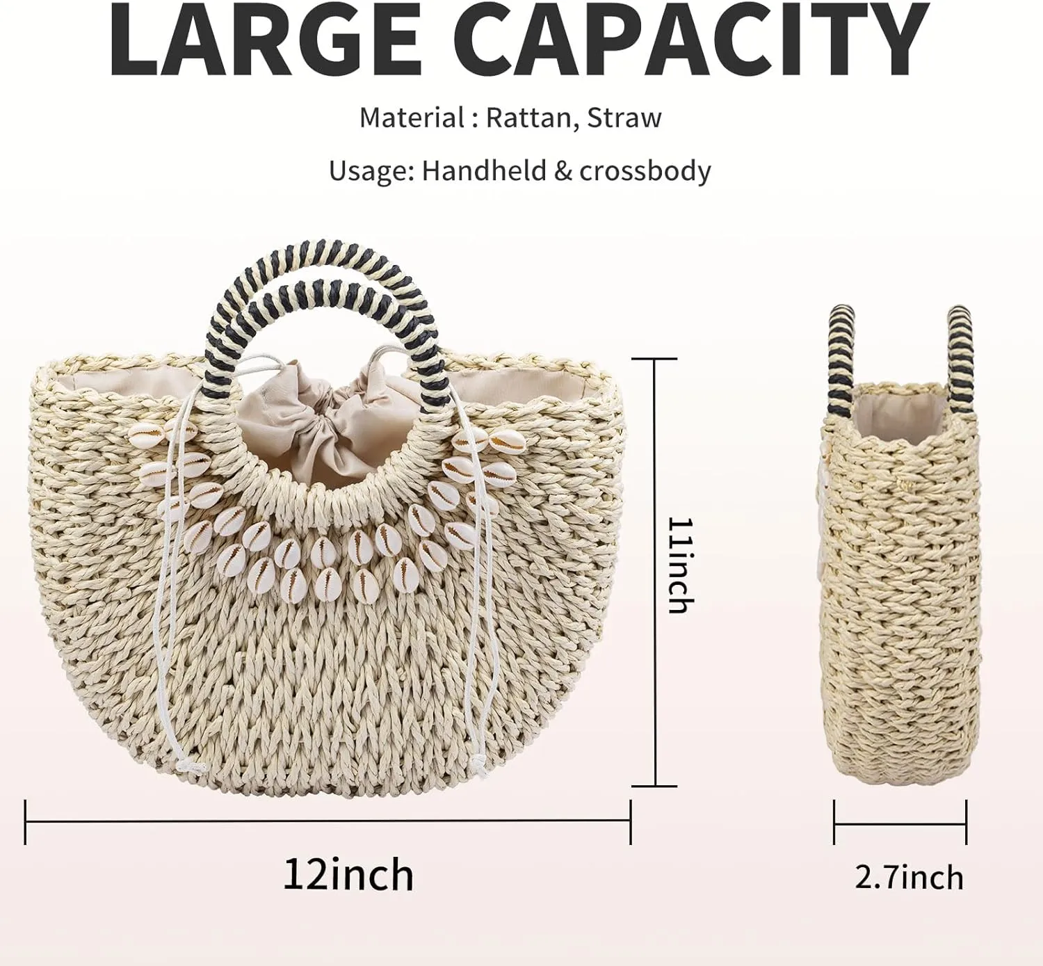 Straw bags for women 2025 Summer Rattan Bags Women Straw Hand-woven Top-handle Handbag Sea Rattan Tote Clutch