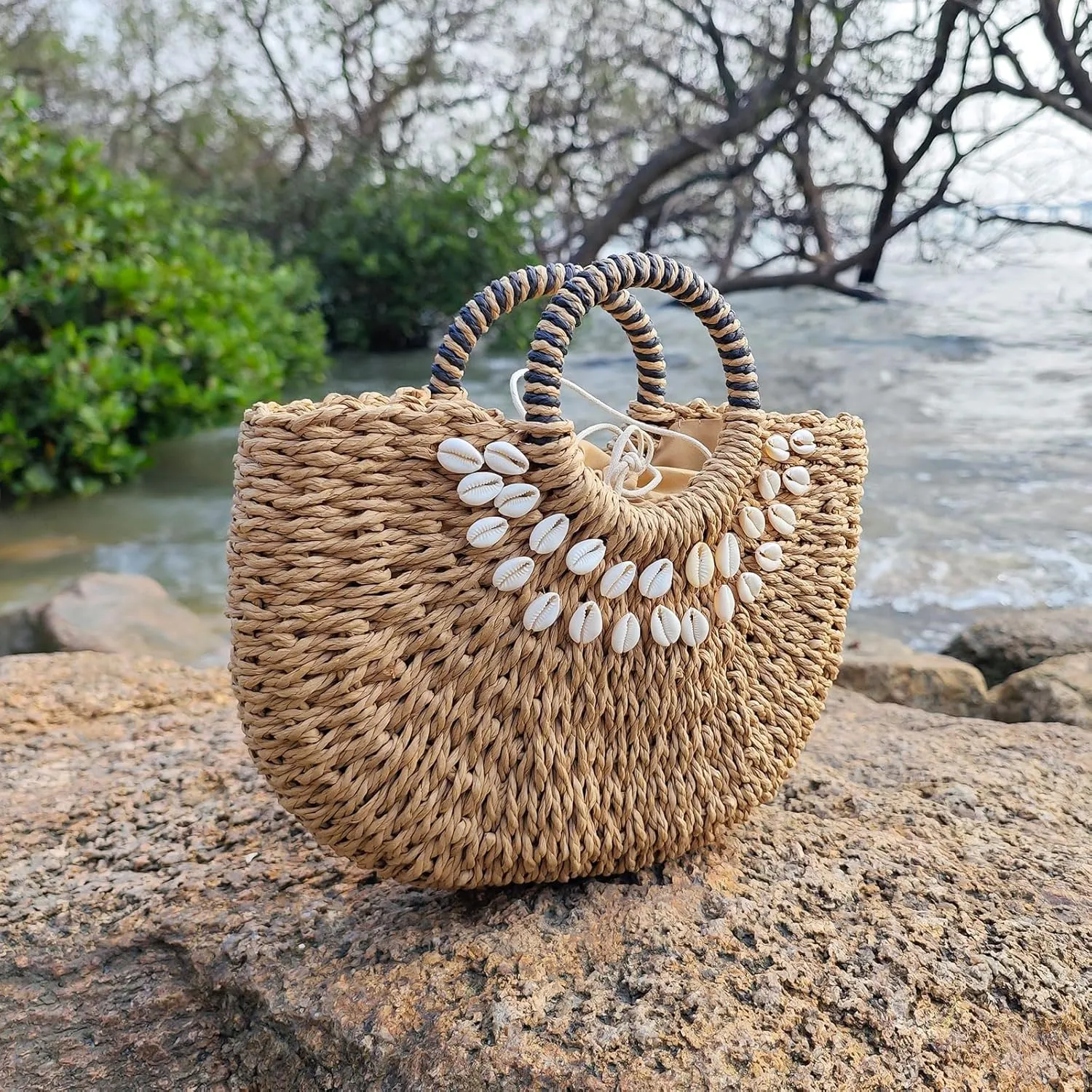 Straw bags for women 2025 Summer Rattan Bags Women Straw Hand-woven Top-handle Handbag Sea Rattan Tote Clutch