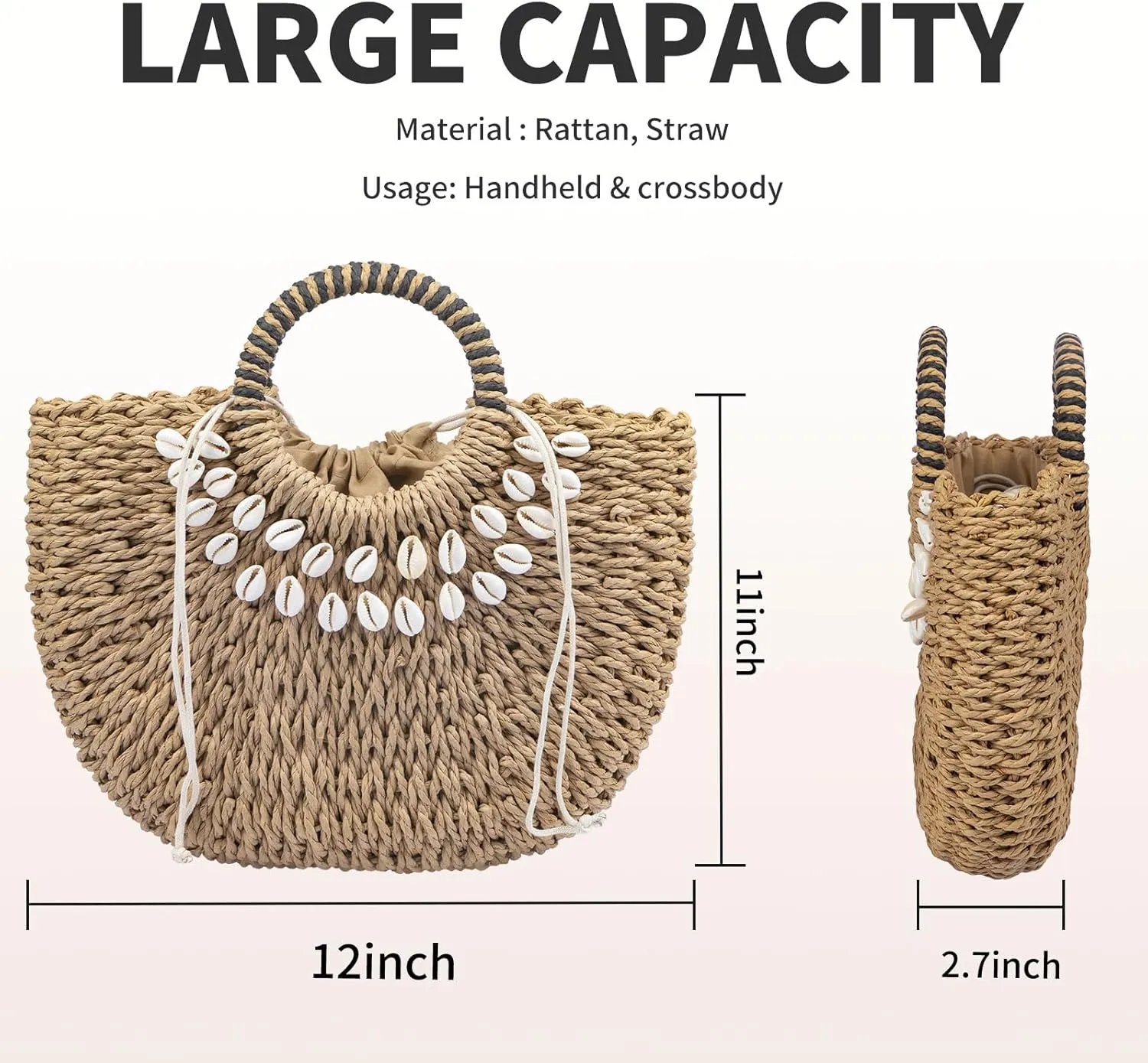 Straw bags for women 2025 Summer Rattan Bags Women Straw Hand-woven Top-handle Handbag Sea Rattan Tote Clutch