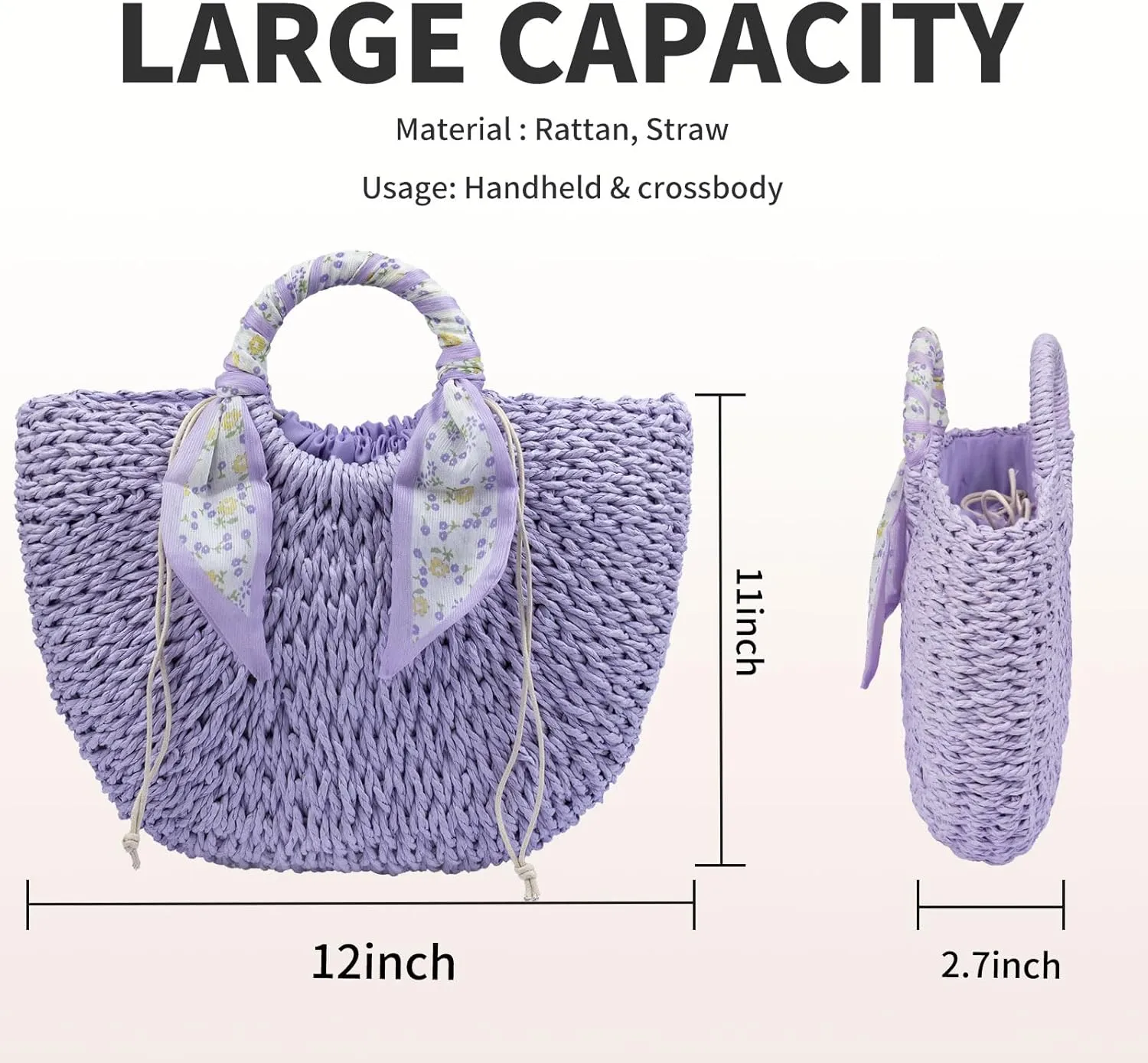 Straw bags for women 2025 Summer Rattan Bags Women Straw Hand-woven Top-handle Handbag Sea Rattan Tote Clutch