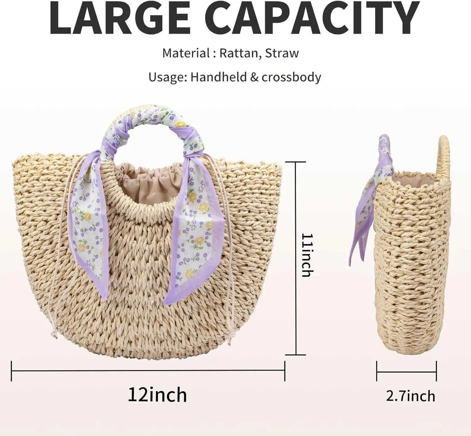 Straw bags for women 2025 Summer Rattan Bags Women Straw Hand-woven Top-handle Handbag Sea Rattan Tote Clutch
