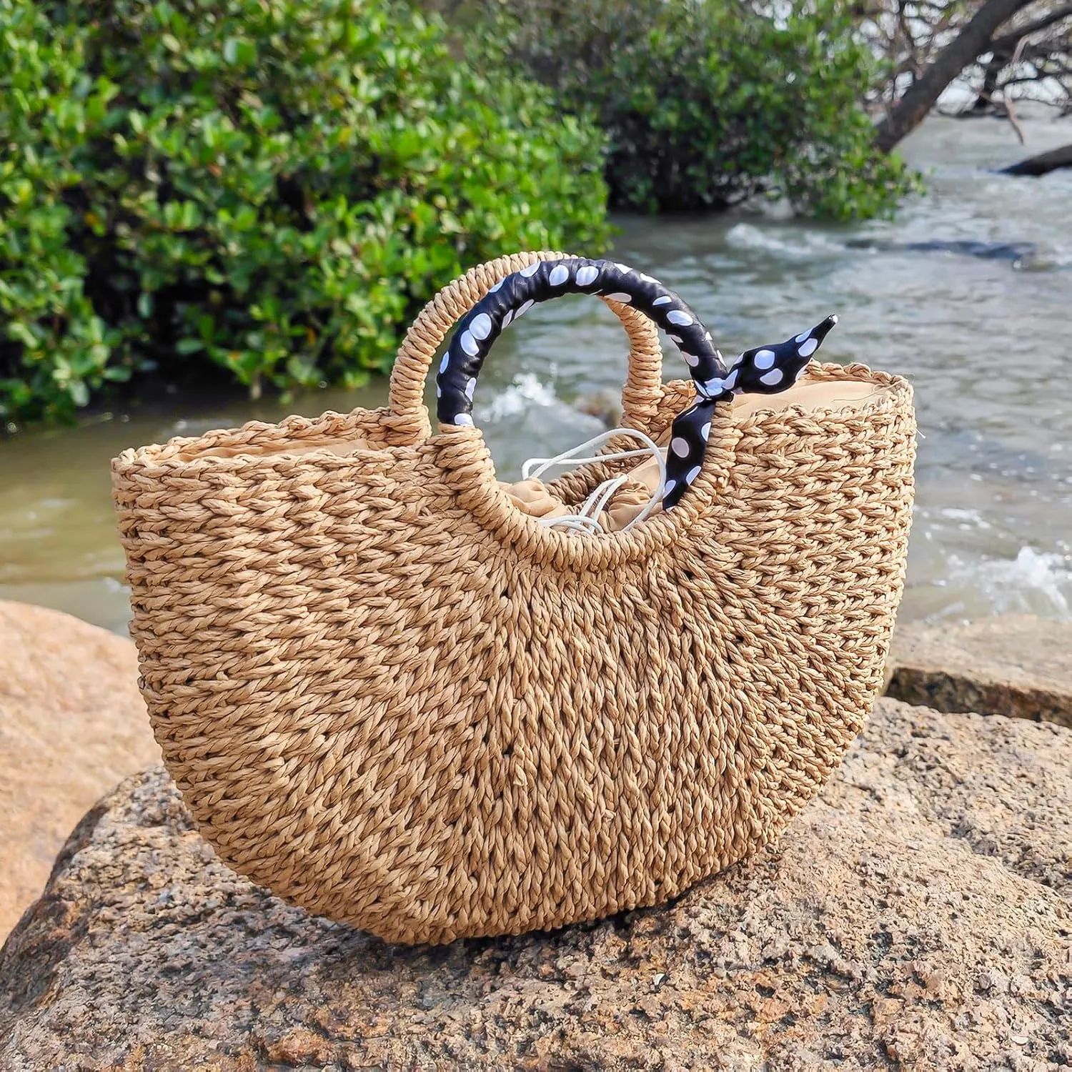 Straw bags for women 2025 Summer Rattan Bags Women Straw Hand-woven Top-handle Handbag Sea Rattan Tote Clutch