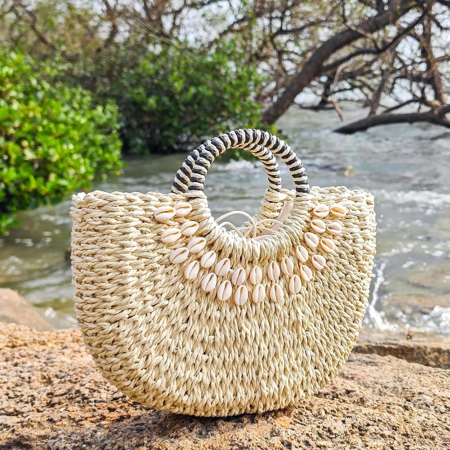 Straw bags for women 2025 Summer Rattan Bags Women Straw Hand-woven Top-handle Handbag Sea Rattan Tote Clutch