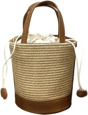 Straw Bags for Women 2025 Trendy Top Handle Bag Woven Bucket Purse Straw Tote Crossbody Purse Satchel Beach Bag for Vacation