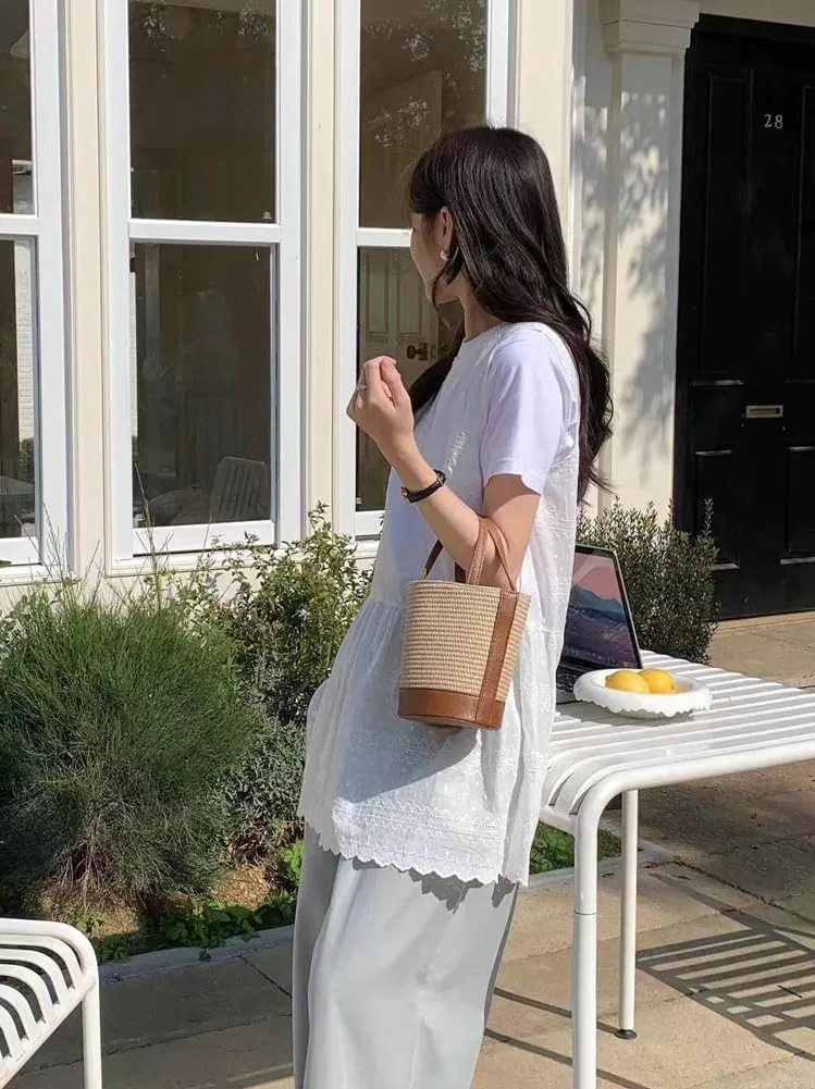 Straw Bags for Women 2025 Trendy Top Handle Bag Woven Bucket Purse Straw Tote Crossbody Purse Satchel Beach Bag for Vacation