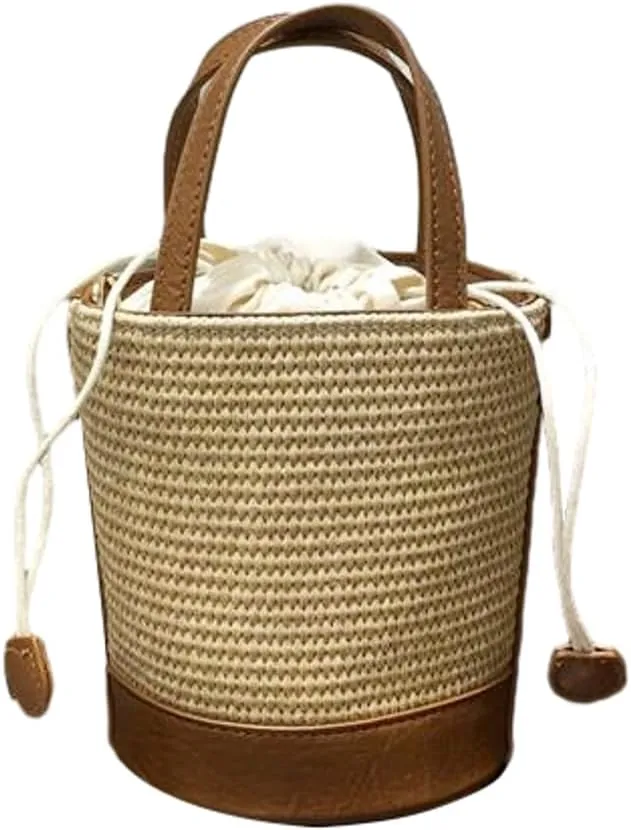 Straw Bags for Women 2025 Trendy Top Handle Bag Woven Bucket Purse Straw Tote Crossbody Purse Satchel Beach Bag for Vacation