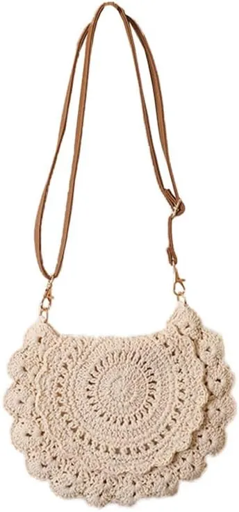 Straw Bags for Women Travel Straw Totes Bag Woven Summer Handmade Shoulder Bag Handbag with Adjustable Strap Beige