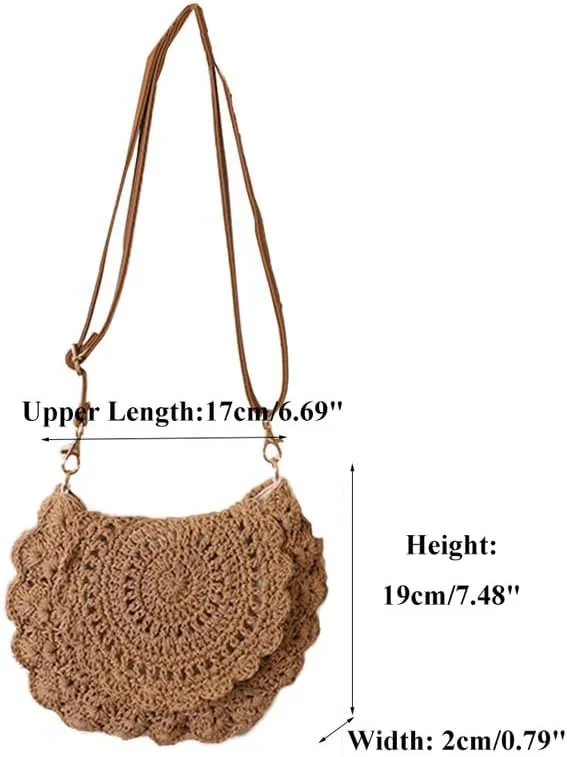 Straw Bags for Women Travel Straw Totes Bag Woven Summer Handmade Shoulder Bag Handbag with Adjustable Strap Brown