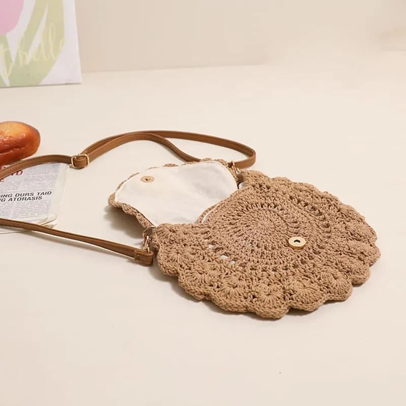 Straw Bags for Women Travel Straw Totes Bag Woven Summer Handmade Shoulder Bag Handbag with Adjustable Strap Brown