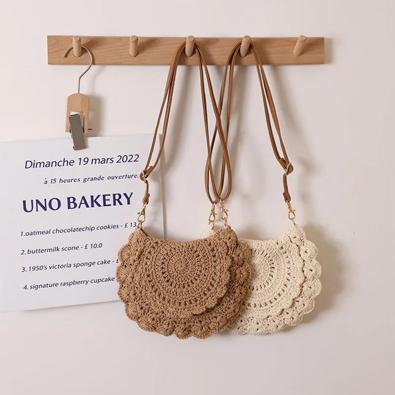 Straw Bags for Women Travel Straw Totes Bag Woven Summer Handmade Shoulder Bag Handbag with Adjustable Strap Brown