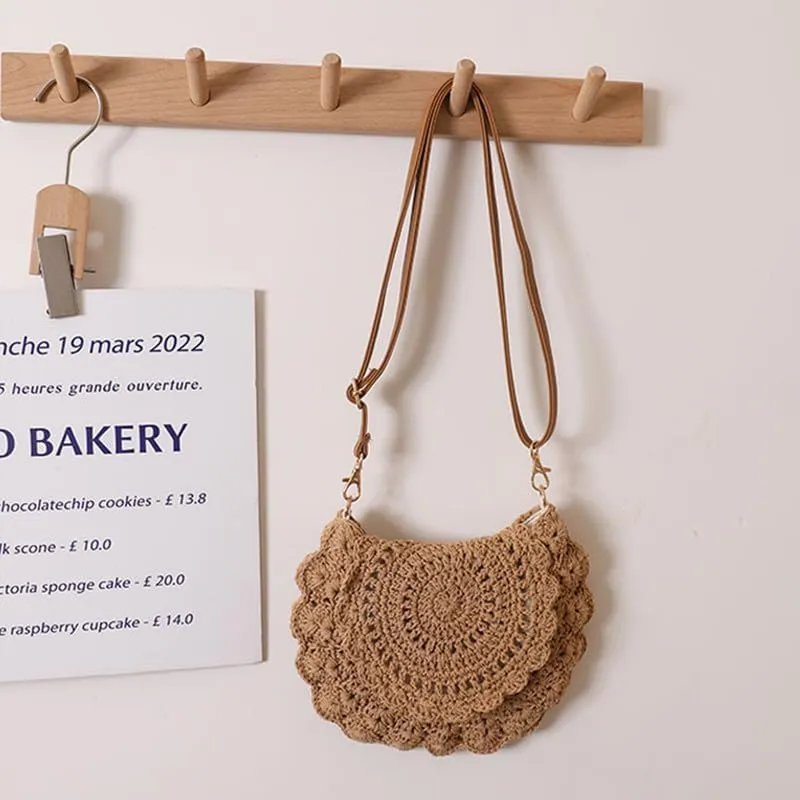 Straw Bags for Women Travel Straw Totes Bag Woven Summer Handmade Shoulder Bag Handbag with Adjustable Strap Brown
