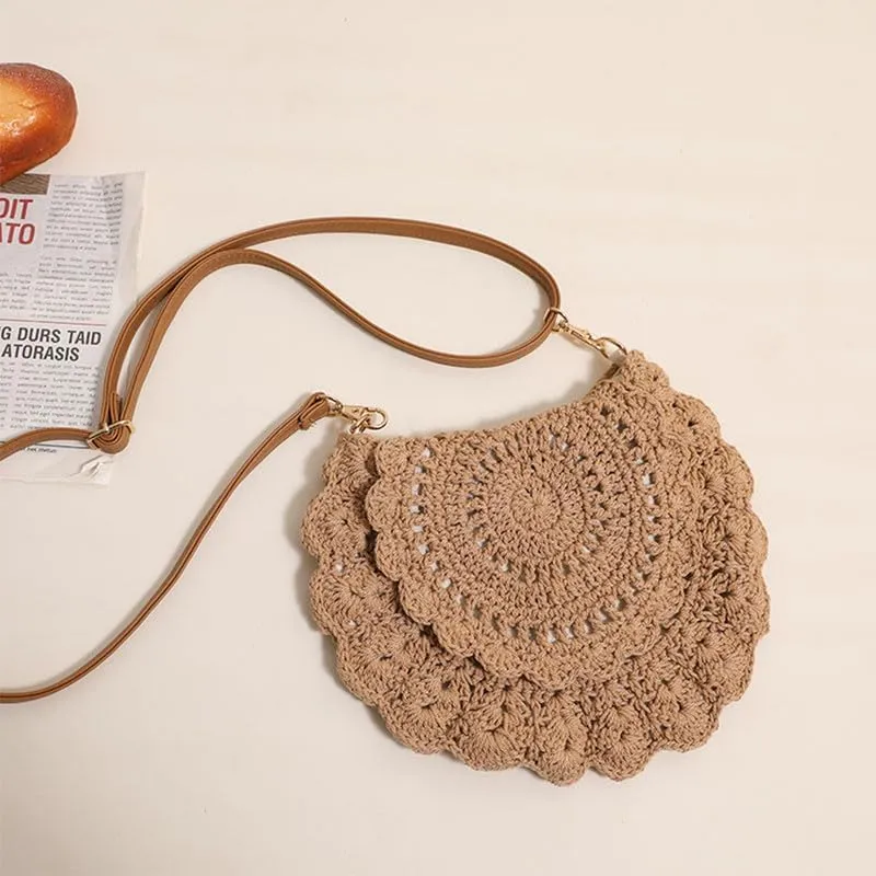 Straw Bags for Women Travel Straw Totes Bag Woven Summer Handmade Shoulder Bag Handbag with Adjustable Strap Brown
