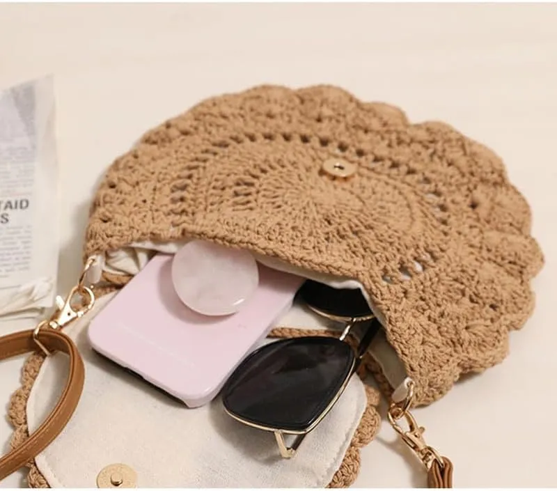 Straw Bags for Women Travel Straw Totes Bag Woven Summer Handmade Shoulder Bag Handbag with Adjustable Strap Brown