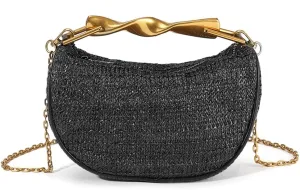 Straw Clutch Bag for Women Mini Summer Satchel Purse Fashion Woven Crossbody Shoulder Handbags with Chain Strap