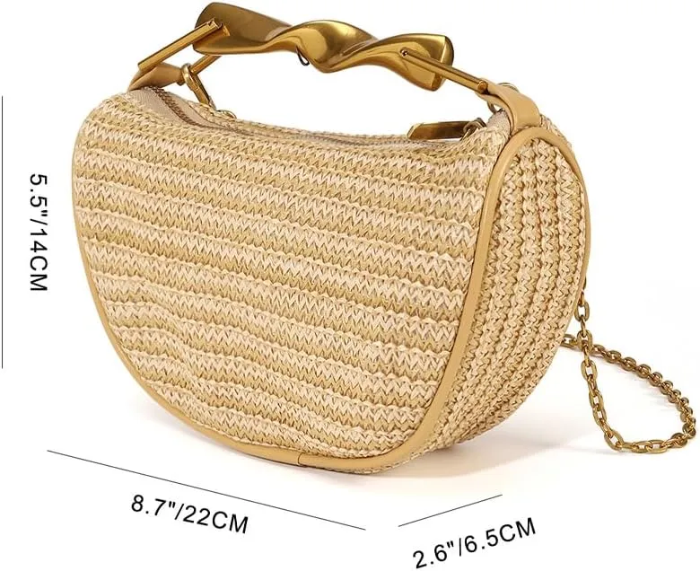 Straw Clutch Bag for Women Mini Summer Satchel Purse Fashion Woven Crossbody Shoulder Handbags with Chain Strap