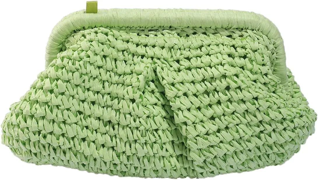Straw Clutch Purses for Women, Summer Woven Dumpling Bag Straw Crossbody Bags Beach Clutch Handbags