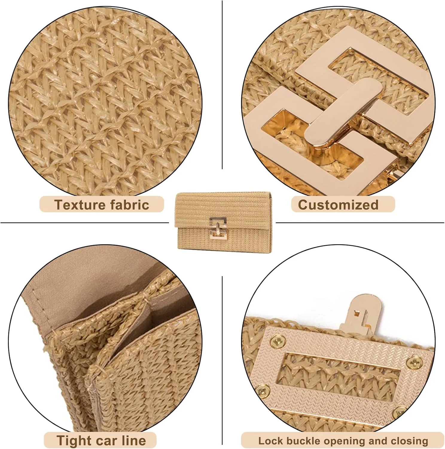 Straw Crossbody Bag for Women Summer Designer Evening Handbag Casual Beach Straw Shoulder Bag