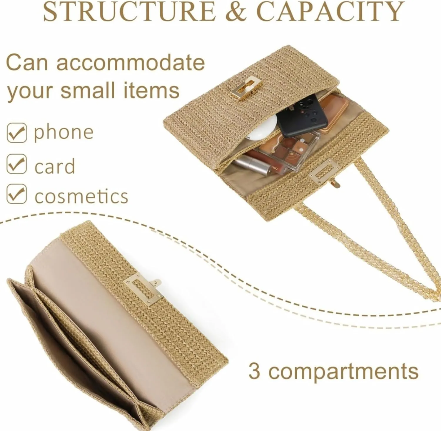 Straw Crossbody Bag for Women Summer Designer Evening Handbag Casual Beach Straw Shoulder Bag