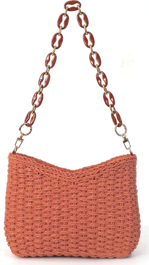 Straw Tote Bag for Women Fashion Shoulder Bag Hobo Bag Casual Satchel Handbag Summer Chain Purse Womens Beach Straw Bag