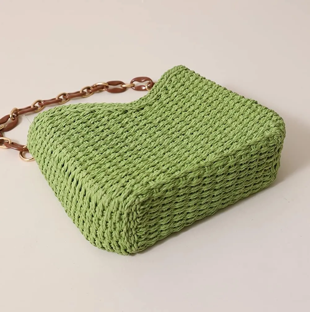 Straw Tote Bag for Women Fashion Shoulder Bag Hobo Bag Casual Satchel Handbag Summer Chain Purse Womens Beach Straw Bag