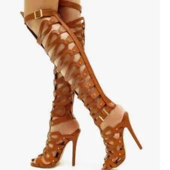 Studded Cutout Buckle Stiletto Heel Sandals
