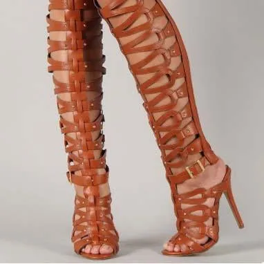 Studded Cutout Buckle Stiletto Heel Sandals